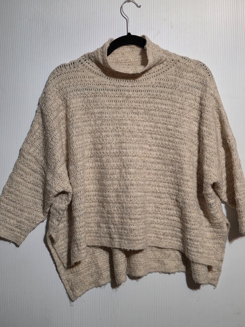 Kerisma Size S/M Oatmeal Eco-Yarn Mock Oversized Sweater Hi-Lo Hem Cozy Chic